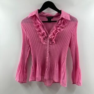 Sunny Taylor Petite Medium Pink Pleated Ruffle Button Blouse Y2K Style